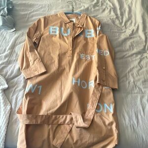 BURBERRY HORSEFERRY PRINT COTTON TIE-WAIST SHIRT DRESS(worn once) SIZE 8